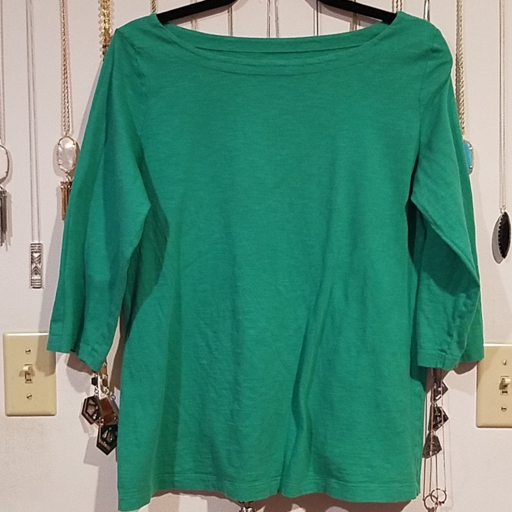 Green boat neck top